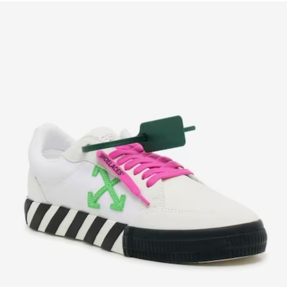 OFF WHITE, Low Vulcanized Sneaker, Men's, White/Magenta/Lime Green Canas & Suede - Picture 3 of 14